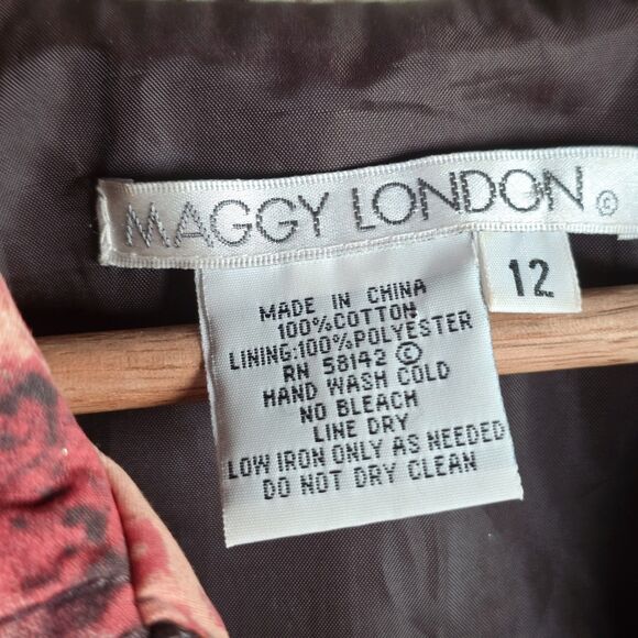 Maggy London Coral Patchwork Cotton Tropical Zip Front Vintage Y2K Jacket 12 - Picture 3 of 10